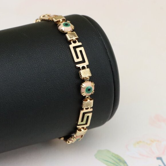 "Greek Key Evil Eye Rose Gold Bracelet, XPNL0825 - Picture 7 of 12